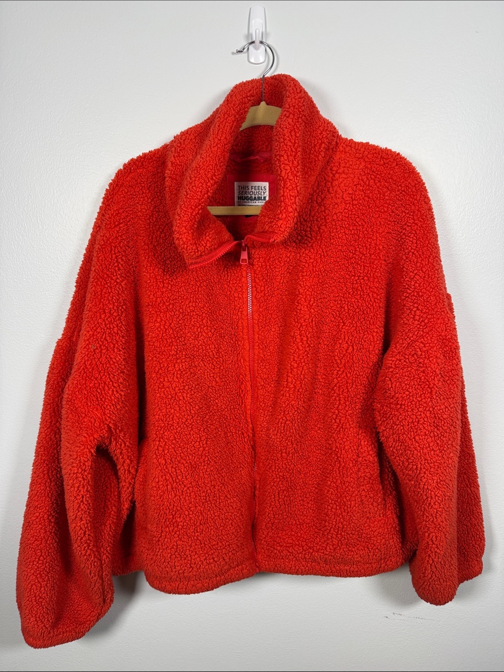 American Eagle Outfitters Red Sherpa Zip-Up Jacket L/XL